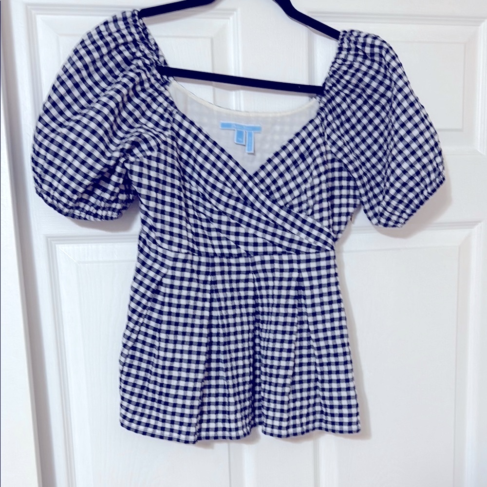 Draper James Gingham Puff Sleeve Top
